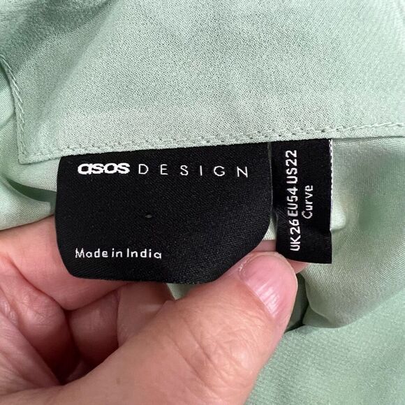 ASOS DESIGN Soft Green Pleated Cami Mini Dress w/ Drawstring Waist Sz 22 Women’s - Picture 5 of 11